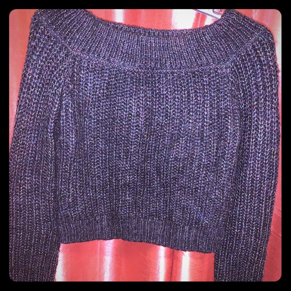 Off shoulder crop multicolor knit sweater